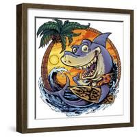 Shark With Surfboard-FlyLand Designs-Framed Giclee Print