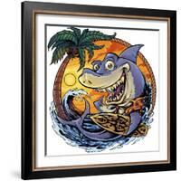 Shark With Surfboard-FlyLand Designs-Framed Giclee Print