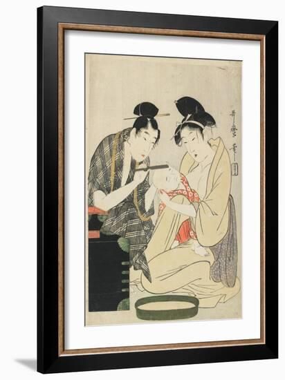 Shaving a Boy's Head, Edo Period, C.1801-Kitagawa Utamaro-Framed Giclee Print