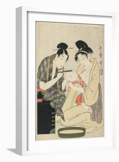 Shaving a Boy's Head, Edo Period, C.1801-Kitagawa Utamaro-Framed Giclee Print