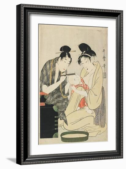 Shaving a Boy's Head, Edo Period, C.1801-Kitagawa Utamaro-Framed Giclee Print