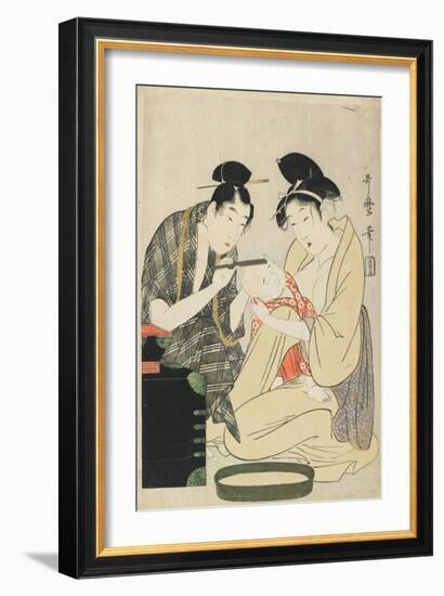 Shaving a Boy's Head, Edo Period, C.1801-Kitagawa Utamaro-Framed Giclee Print