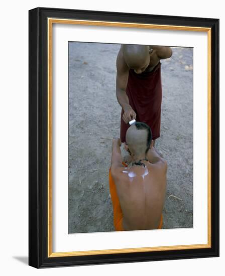 Shaving Head of a Novice Monk, Buddhist Monastery at Angkor, Siem Reap, Cambodia-Bruno Morandi-Framed Photographic Print