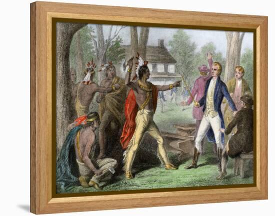 Shawnee Chief Tecumseh Confronting William Henry Harrison in Indiana-null-Framed Premier Image Canvas