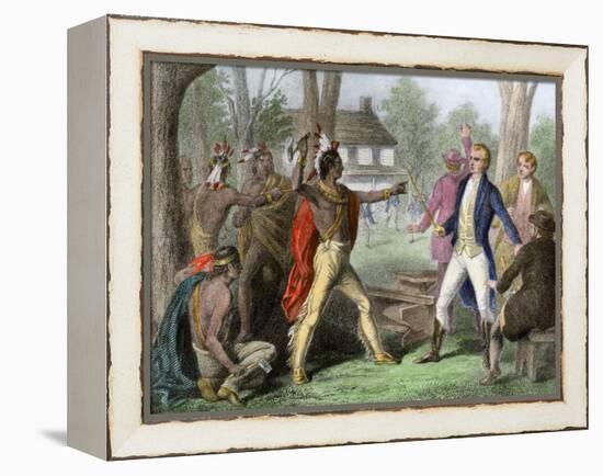 Shawnee Chief Tecumseh Confronting William Henry Harrison in Indiana-null-Framed Premier Image Canvas
