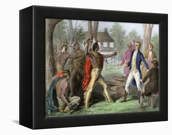 Shawnee Chief Tecumseh Confronting William Henry Harrison in Indiana-null-Framed Premier Image Canvas