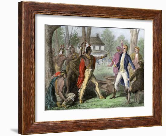 Shawnee Chief Tecumseh Confronting William Henry Harrison in Indiana-null-Framed Giclee Print