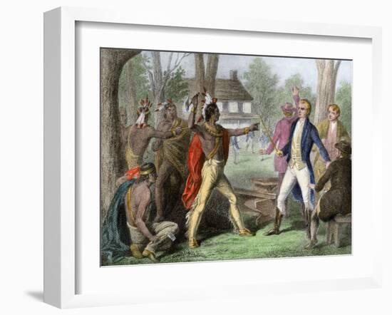 Shawnee Chief Tecumseh Confronting William Henry Harrison in Indiana-null-Framed Giclee Print