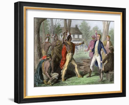 Shawnee Chief Tecumseh Confronting William Henry Harrison in Indiana-null-Framed Giclee Print