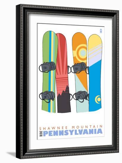 Shawnee Mountain, Pennsylvania, Snowboards in the Snow-Lantern Press-Framed Premium Giclee Print