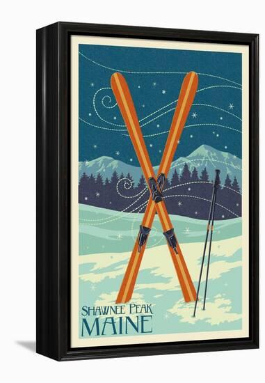 Shawnee Peak, Maine - Crossed Skis-Lantern Press-Framed Stretched Canvas