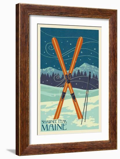 Shawnee Peak, Maine - Crossed Skis-Lantern Press-Framed Premium Giclee Print