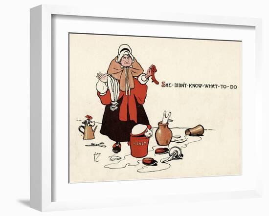 She Didn't Know What to Do-John Hassall-Framed Art Print