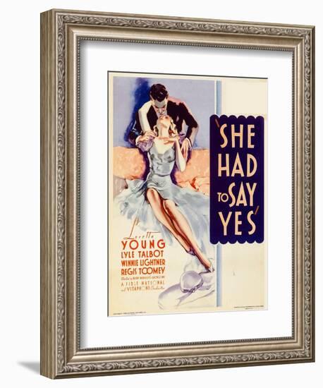 She Had to Say Yes, Lyle Talbot, Loretta Young on Midget Window Card, 1933-null-Framed Premium Giclee Print