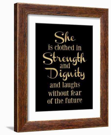 She Is Clothed in Strength Golden Black-Amy Brinkman-Framed Art Print