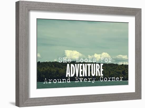 She Looks for Adventure-Vintage Skies-Framed Giclee Print