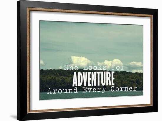 She Looks for Adventure-Vintage Skies-Framed Giclee Print