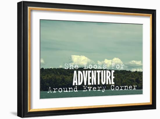 She Looks for Adventure-Vintage Skies-Framed Giclee Print