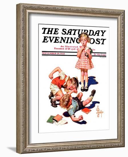 "She's My Girl!," Saturday Evening Post Cover, September 28, 1935-Joseph Christian Leyendecker-Framed Giclee Print