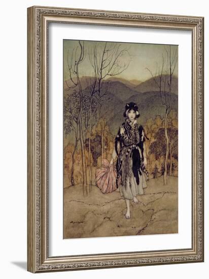 'She Went Along, and Went Along, and Went Along Catskin', Illustration from 'English Fairy…-Arthur Rackham-Framed Giclee Print