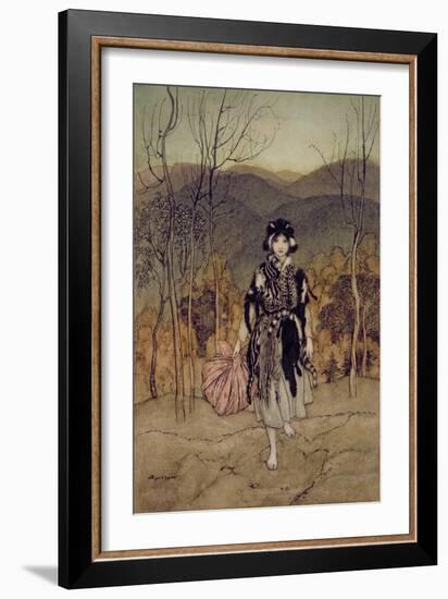 'She Went Along, and Went Along, and Went Along Catskin', Illustration from 'English Fairy…-Arthur Rackham-Framed Giclee Print