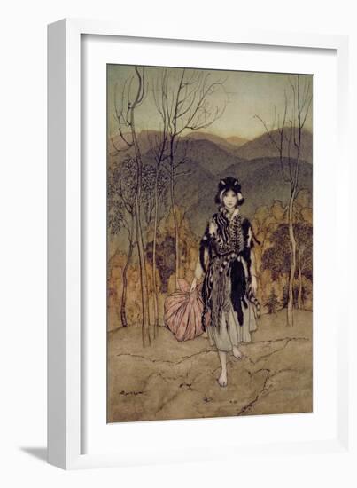 'She Went Along, and Went Along, and Went Along Catskin', Illustration from 'English Fairy…-Arthur Rackham-Framed Giclee Print