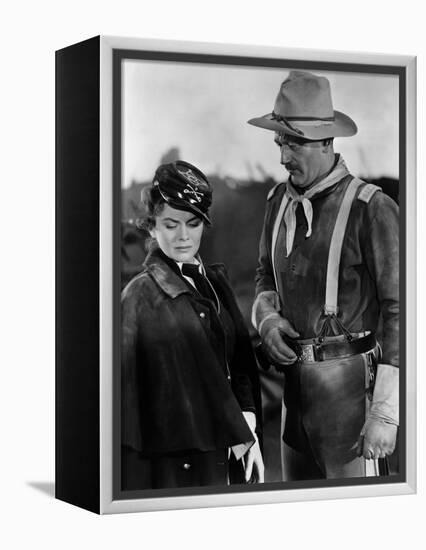 SHE WORE A YELLOW RIBBON, 1949 directed by JOHN FORD Joanne Dru and John Wayne (b/w photo)-null-Framed Stretched Canvas