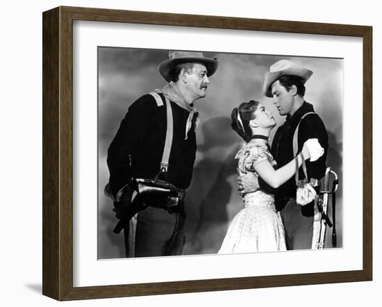 SHE WORE A YELLOW RIBBON, 1949 directed by JOHN FORD John Wayne, Joanne Dru and John Agar (b/w phot-null-Framed Photo