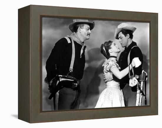 SHE WORE A YELLOW RIBBON, 1949 directed by JOHN FORD John Wayne, Joanne Dru and John Agar (b/w phot-null-Framed Stretched Canvas