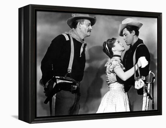 SHE WORE A YELLOW RIBBON, 1949 directed by JOHN FORD John Wayne, Joanne Dru and John Agar (b/w phot-null-Framed Stretched Canvas