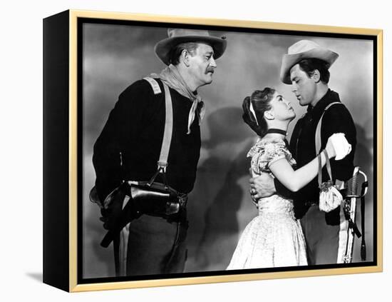 SHE WORE A YELLOW RIBBON, 1949 directed by JOHN FORD John Wayne, Joanne Dru and John Agar (b/w phot-null-Framed Stretched Canvas