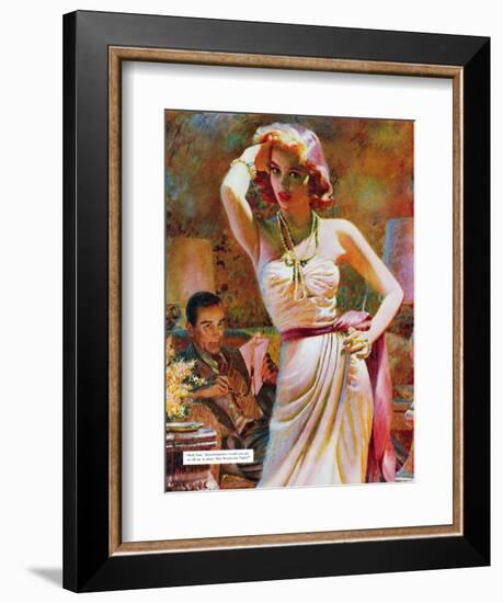 She Wouldn't Believe Him - Saturday Evening Post "Leading Ladies", October 1, 1955 pg.29-Edwin Georgi-Framed Giclee Print