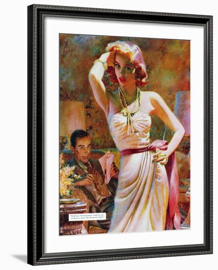 She Wouldn't Believe Him - Saturday Evening Post "Leading Ladies", October 1, 1955 pg.29-Edwin Georgi-Framed Giclee Print