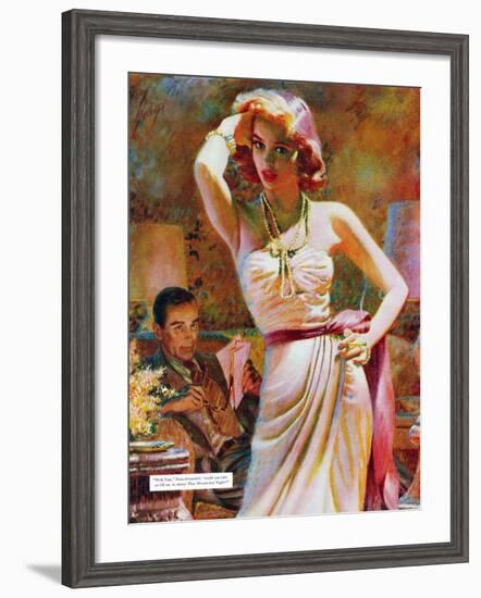 She Wouldn't Believe Him - Saturday Evening Post "Leading Ladies", October 1, 1955 pg.29-Edwin Georgi-Framed Giclee Print