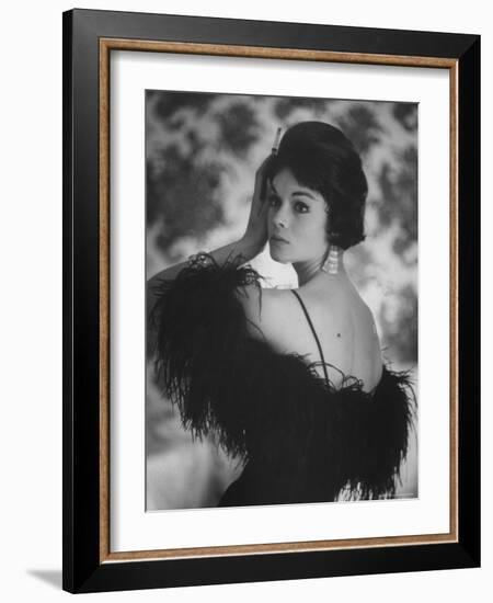 Sheath Dress Topped with Ostrich Feathers by California Designer-Gordon Parks-Framed Photographic Print