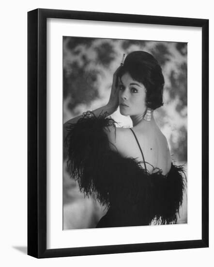 Sheath Dress Topped with Ostrich Feathers by California Designer-Gordon Parks-Framed Photographic Print