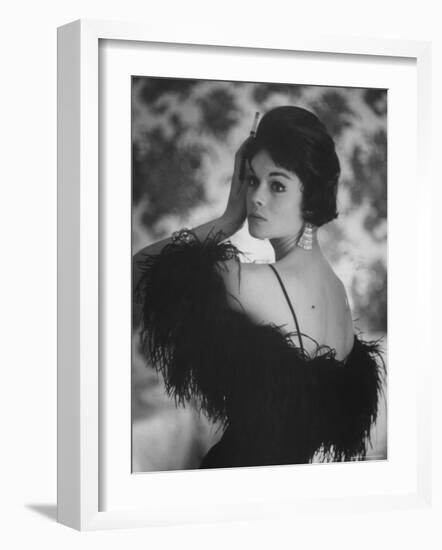 Sheath Dress Topped with Ostrich Feathers by California Designer-Gordon Parks-Framed Photographic Print