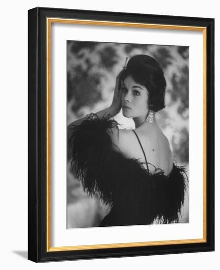 Sheath Dress Topped with Ostrich Feathers by California Designer-Gordon Parks-Framed Photographic Print
