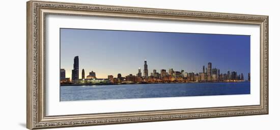 Shedd Acquarium and Chicago Skyline at Dusk, Chicago, Illinois, USA-Michele Falzone-Framed Photographic Print