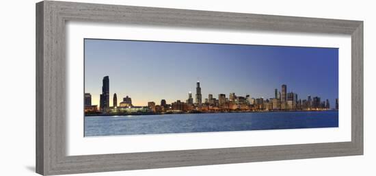 Shedd Acquarium and Chicago Skyline at Dusk, Chicago, Illinois, USA-Michele Falzone-Framed Photographic Print