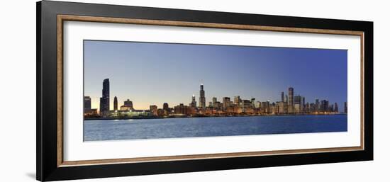 Shedd Acquarium and Chicago Skyline at Dusk, Chicago, Illinois, USA-Michele Falzone-Framed Photographic Print