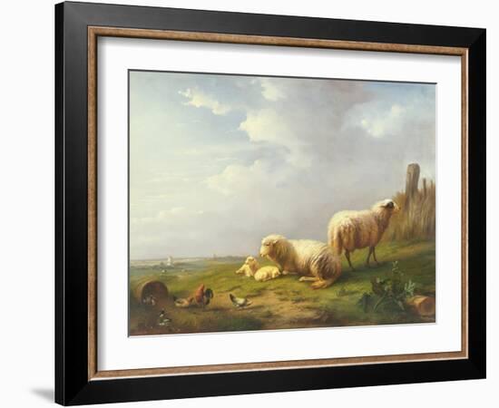 Sheep and Chickens in a Landscape, 19th Century-Eugene Joseph Verboeckhoven-Framed Giclee Print