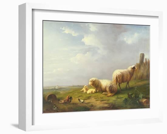 Sheep and Chickens in a Landscape, 19th Century-Eugene Joseph Verboeckhoven-Framed Giclee Print