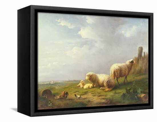 Sheep and Chickens in a Landscape, 19th Century-Eugene Joseph Verboeckhoven-Framed Premier Image Canvas