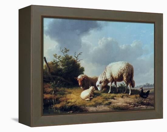 Sheep and Poultry in a Landscape, 19th Century-Eugène Verboeckhoven-Framed Premier Image Canvas