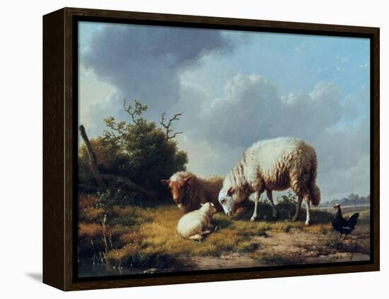 Sheep and Poultry in a Landscape, 19th Century-Eugène Verboeckhoven-Framed Premier Image Canvas