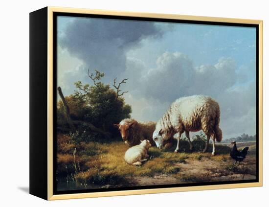 Sheep and Poultry in a Landscape, 19th Century-Eugène Verboeckhoven-Framed Premier Image Canvas