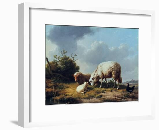 Sheep and Poultry in a Landscape, 19th Century-Eugène Verboeckhoven-Framed Giclee Print