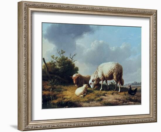 Sheep and Poultry in a Landscape, 19th Century-Eugène Verboeckhoven-Framed Giclee Print