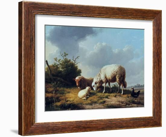 Sheep and Poultry in a Landscape, 19th Century-Eugène Verboeckhoven-Framed Giclee Print